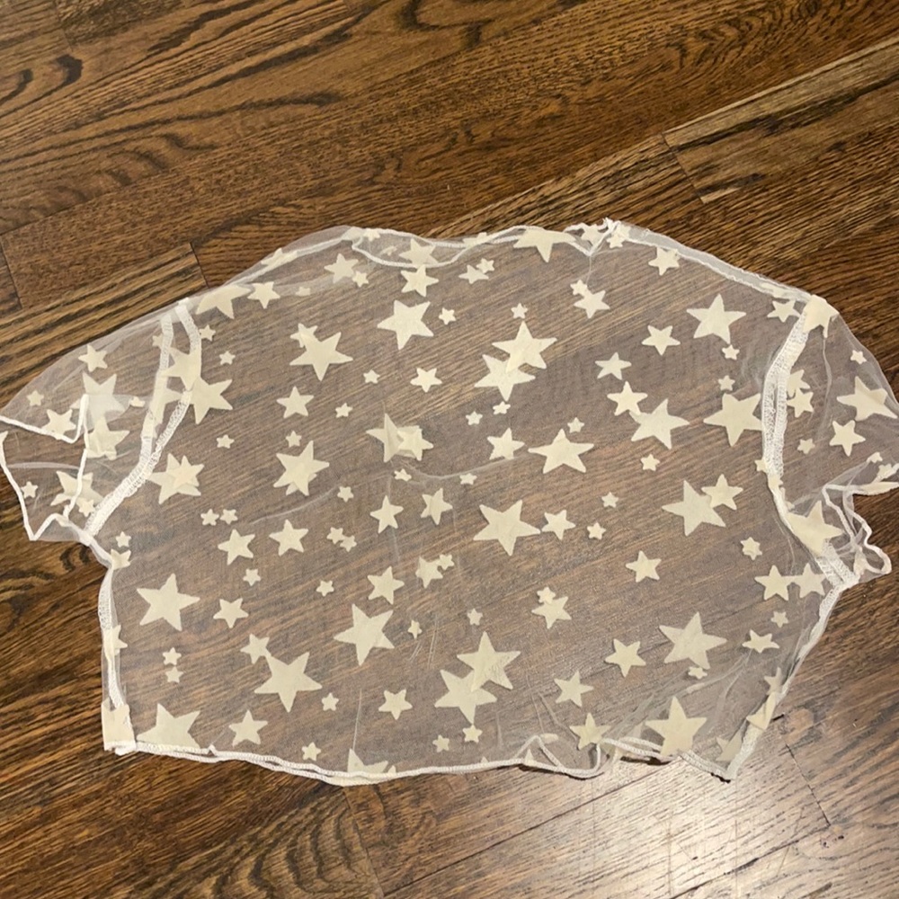 WHITE star mesh tshirt
